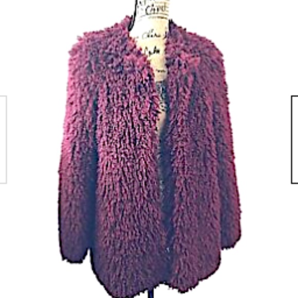 Fashion Nova Women's Shaggy Coat Fuzzy Burgundy XS - Picture 5 of 10